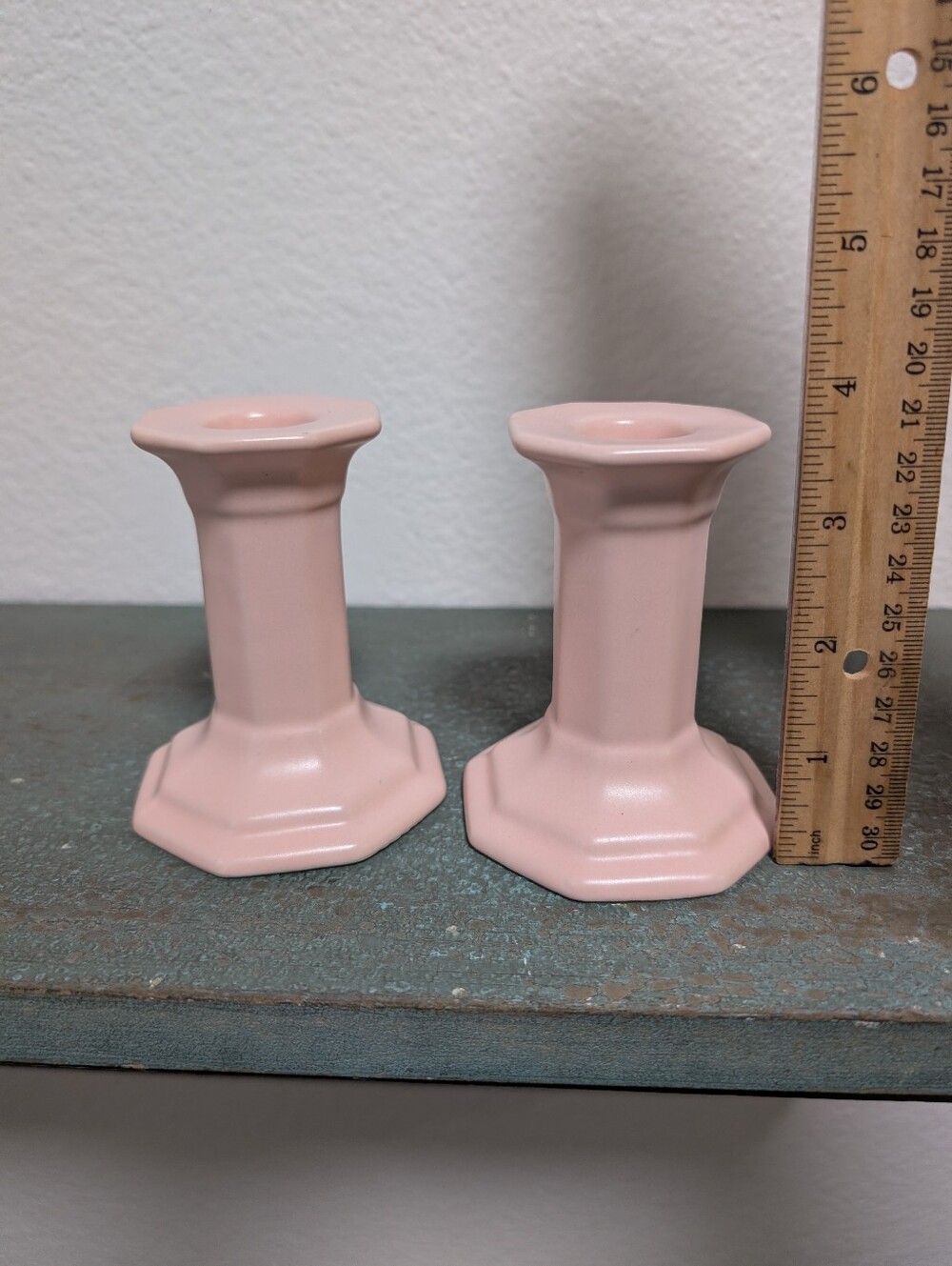 Pair of Light Pink Small Taper Candlestick Candle Holders Octagon Cottagecore - Picture 9 of 11